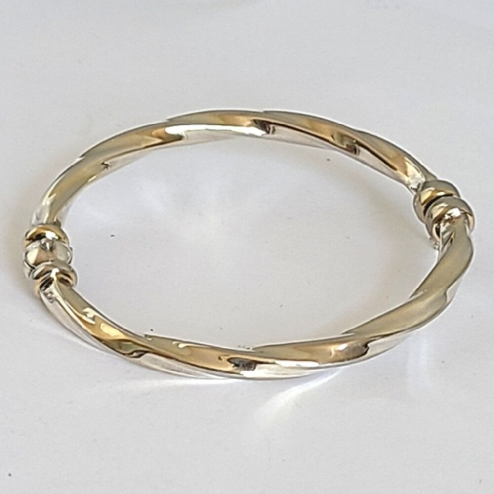 Vintage Elegant Classy Gold Sterling Silver Twisted Thick Bangle Bracelet